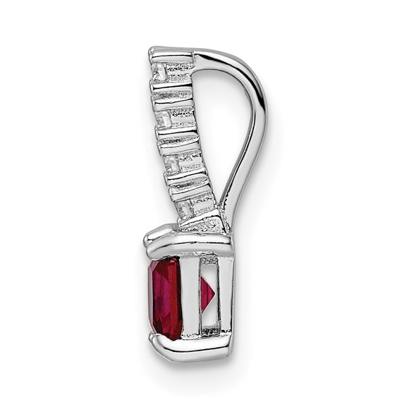 Sterling Silver Created Ruby July Birthstone & CZ Square Necklace Charm Pendant - Picture 2 of 4